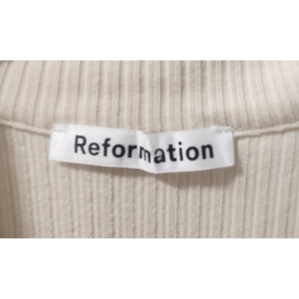 Reformation Ribbed Knit Jumpsuit Cream Beige Short Sleeve Wide Leg Polo Collar - Picture 10 of 11